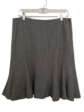Ralph Lauren Chaps 100% Wool Herringbone Gray A-Line Flared Skirt